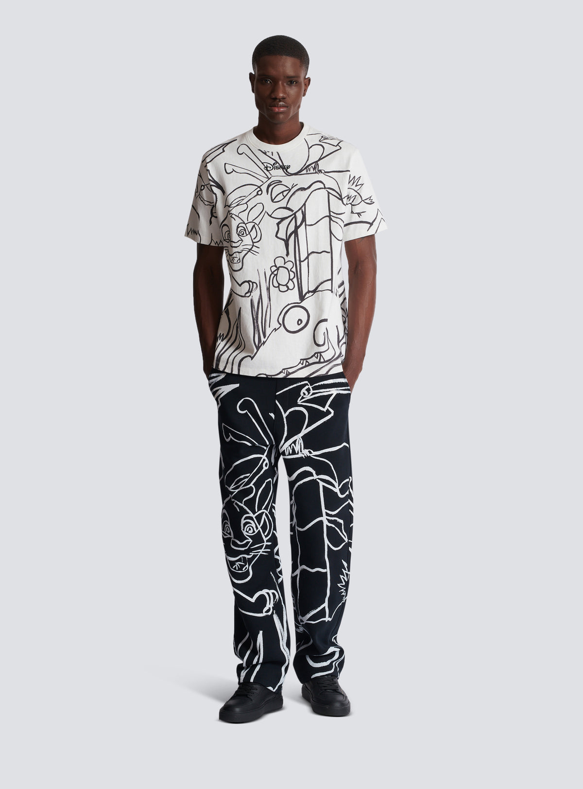 Disney x balmain : the lion king - t-shirt ample imprimé enfant précoce - Blanc & Noir