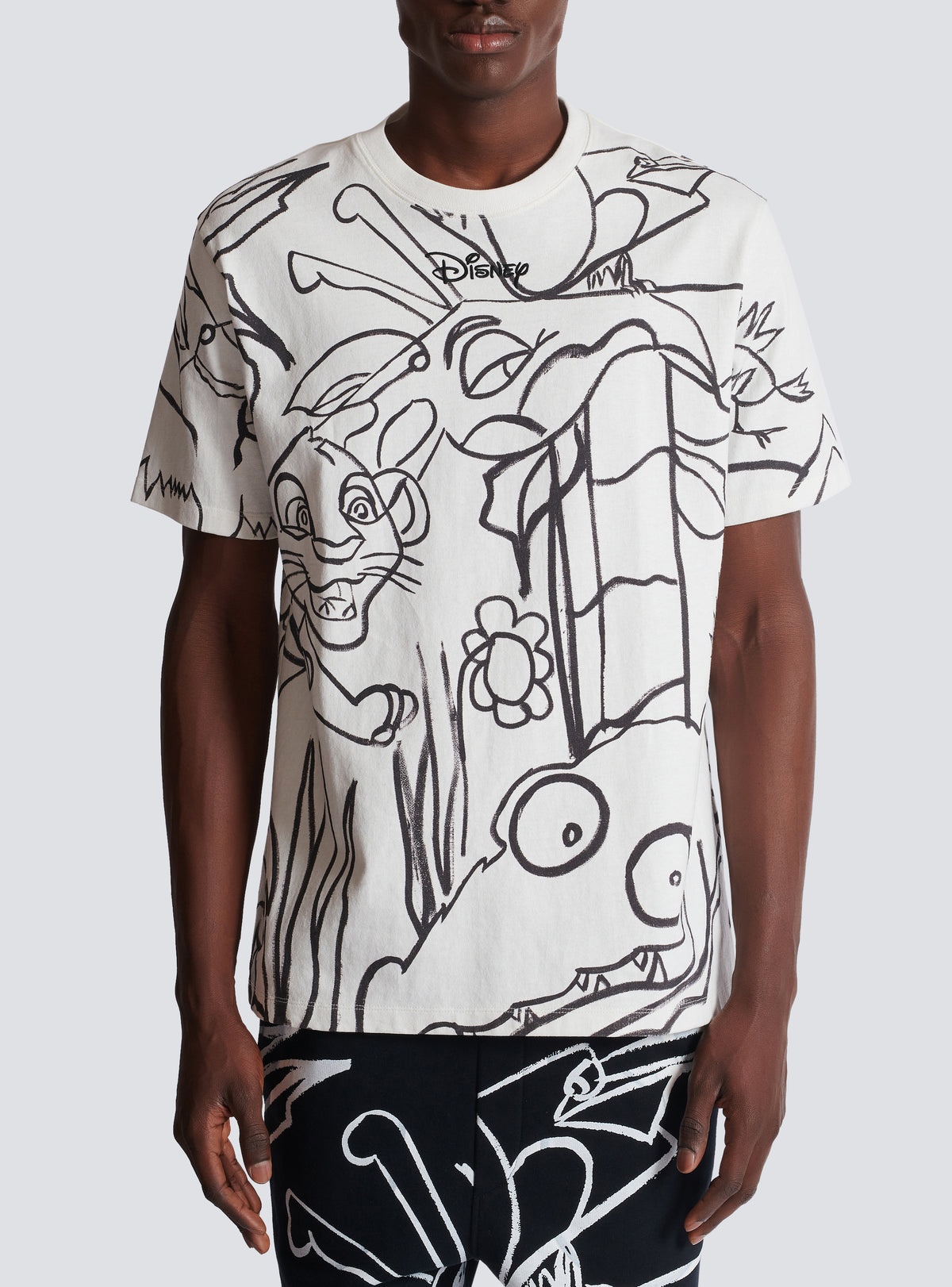 Disney x balmain : the lion king - t-shirt ample imprimé enfant précoce - Blanc & Noir