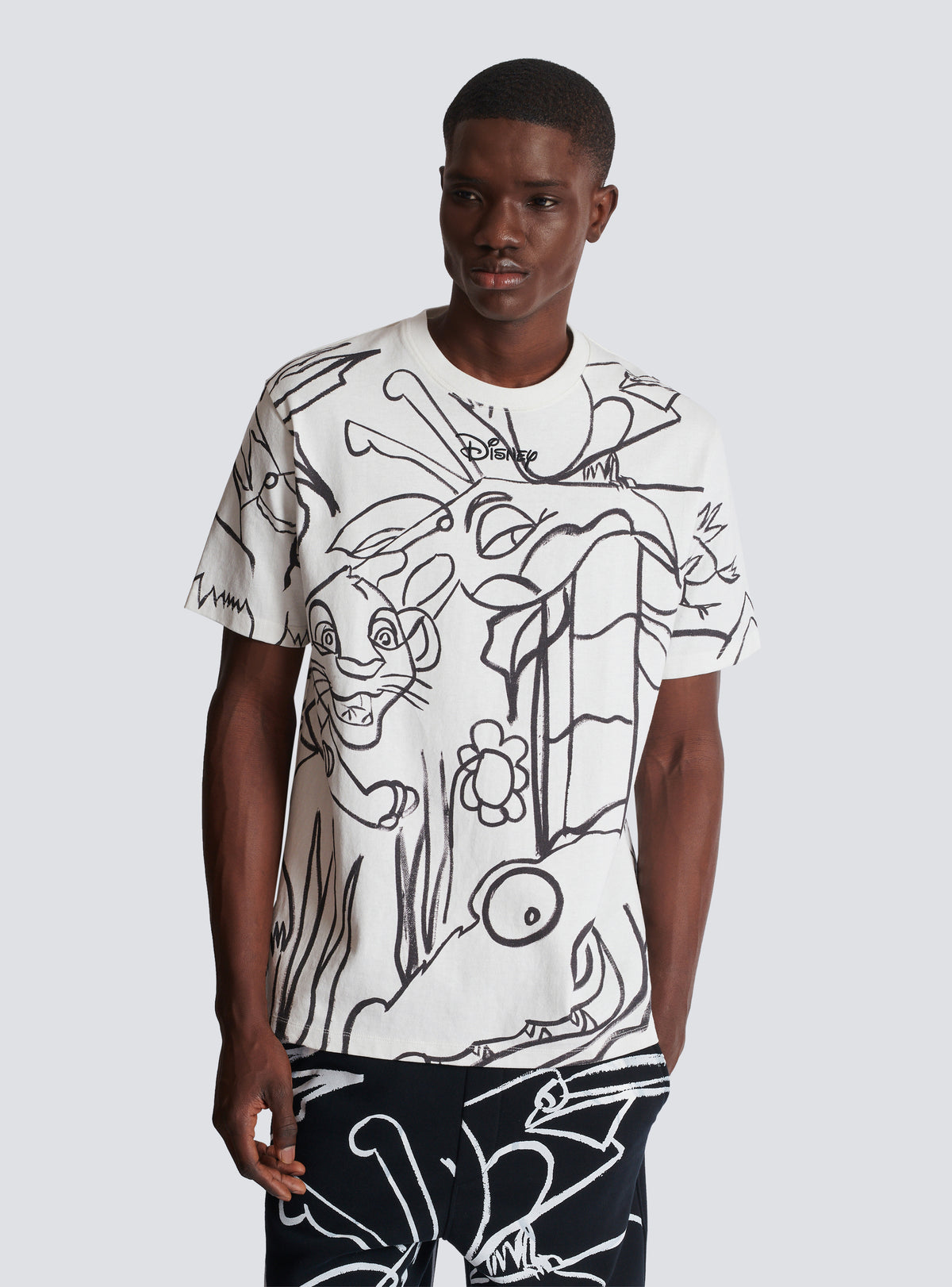 Disney x balmain : the lion king - t-shirt ample imprimé enfant précoce - Blanc & Noir