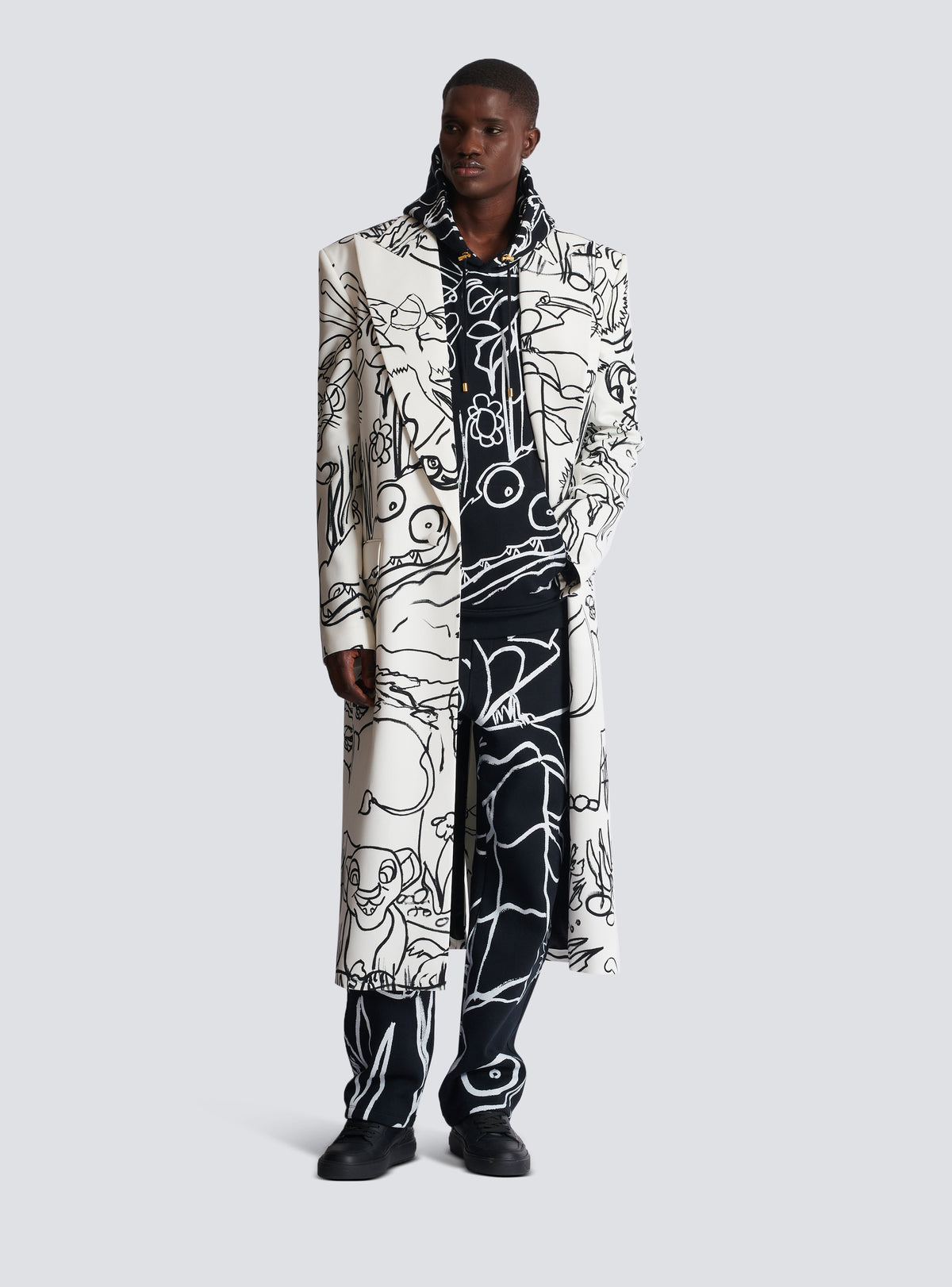 Disney x balmain : the lion king - hoodie imprimé enfant précoce - Noir & Blanc