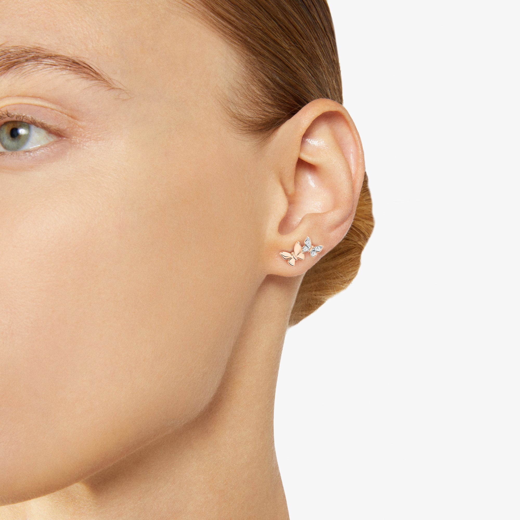 Mono boucle d'oreille Dodo Nature en or rose 9K et diamants - Or Rose
