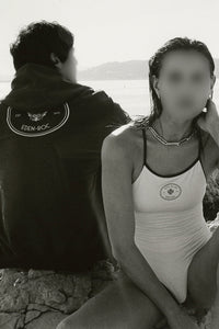 Maillot une pièce Eden Crest à liseré - White & Dark Navy