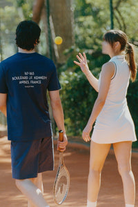 Robe polo Eden Crest en piqué - White & Dark Navy