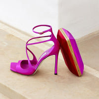 Pochette Diamond rigide en satin - Fuchsia & Paprika
