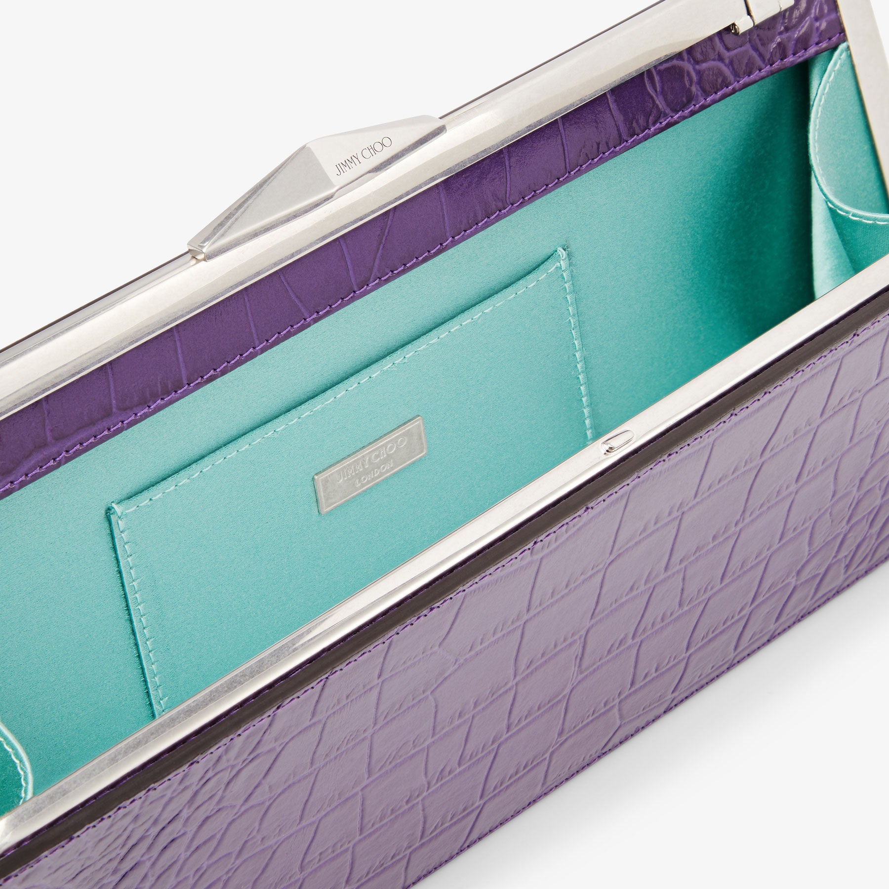 Pochette Diamond en cuir embossé - Cassis & Antique Silver