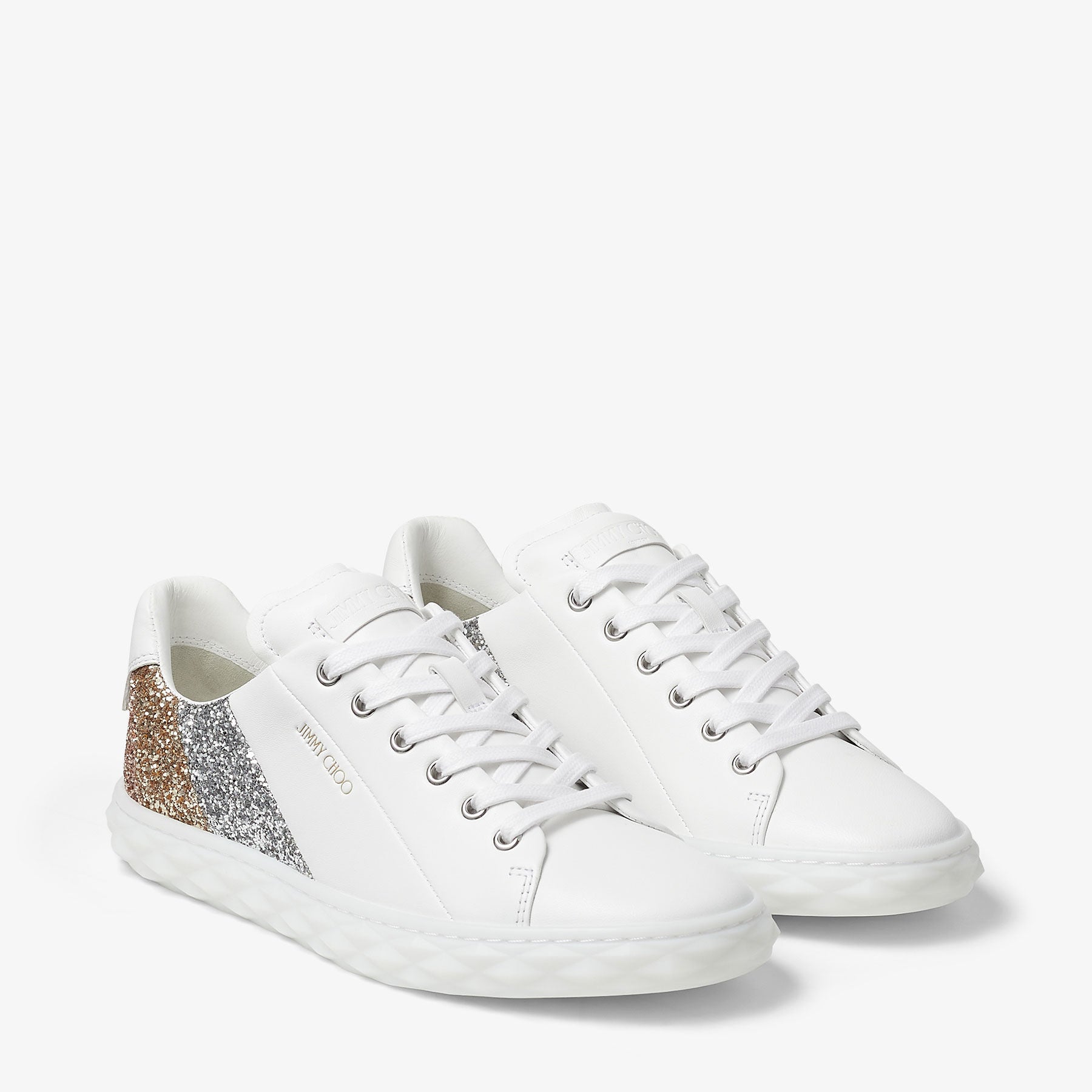 Sneakers Diamond à paillettes en cuir - White & Gold Mix