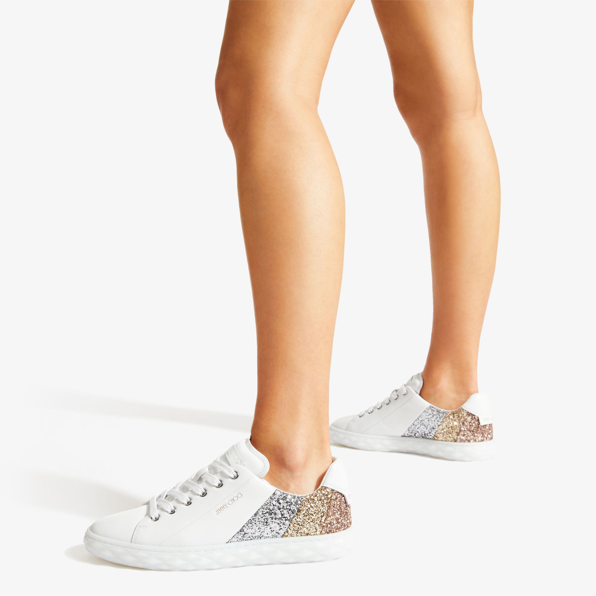 Sneakers Diamond à paillettes en cuir - White & Gold Mix