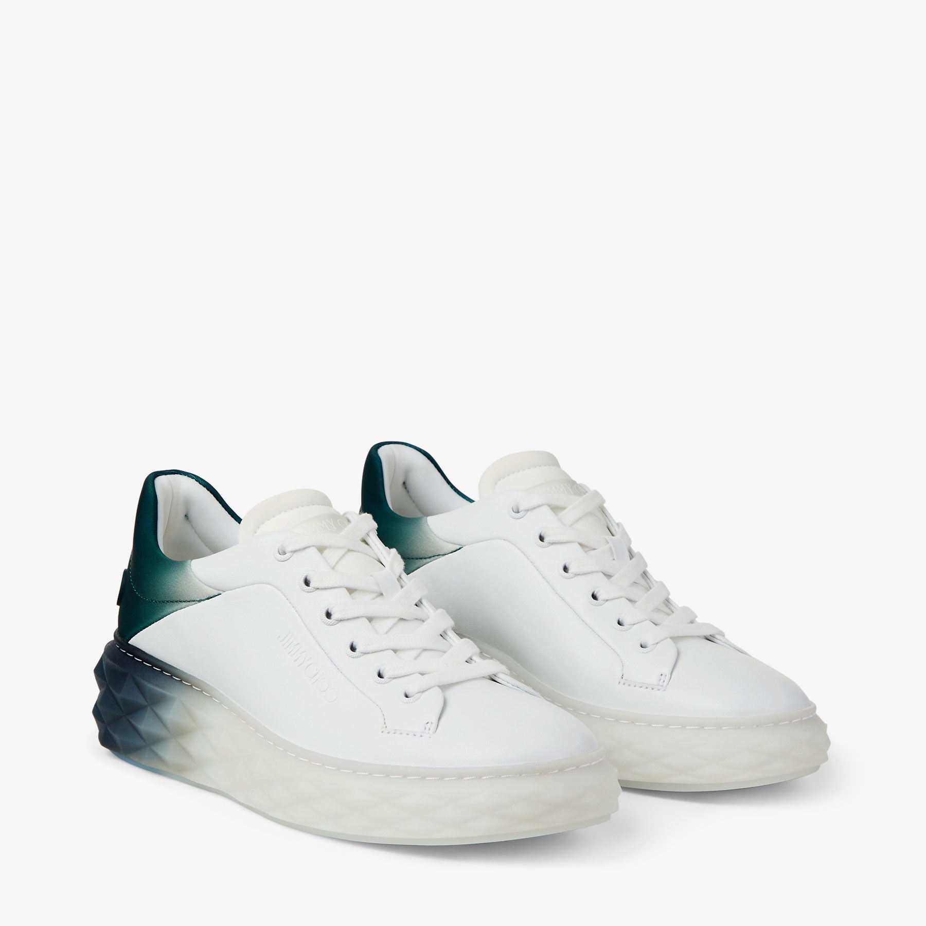 Diamond leather platform trainers - White & Dark Green Mix
