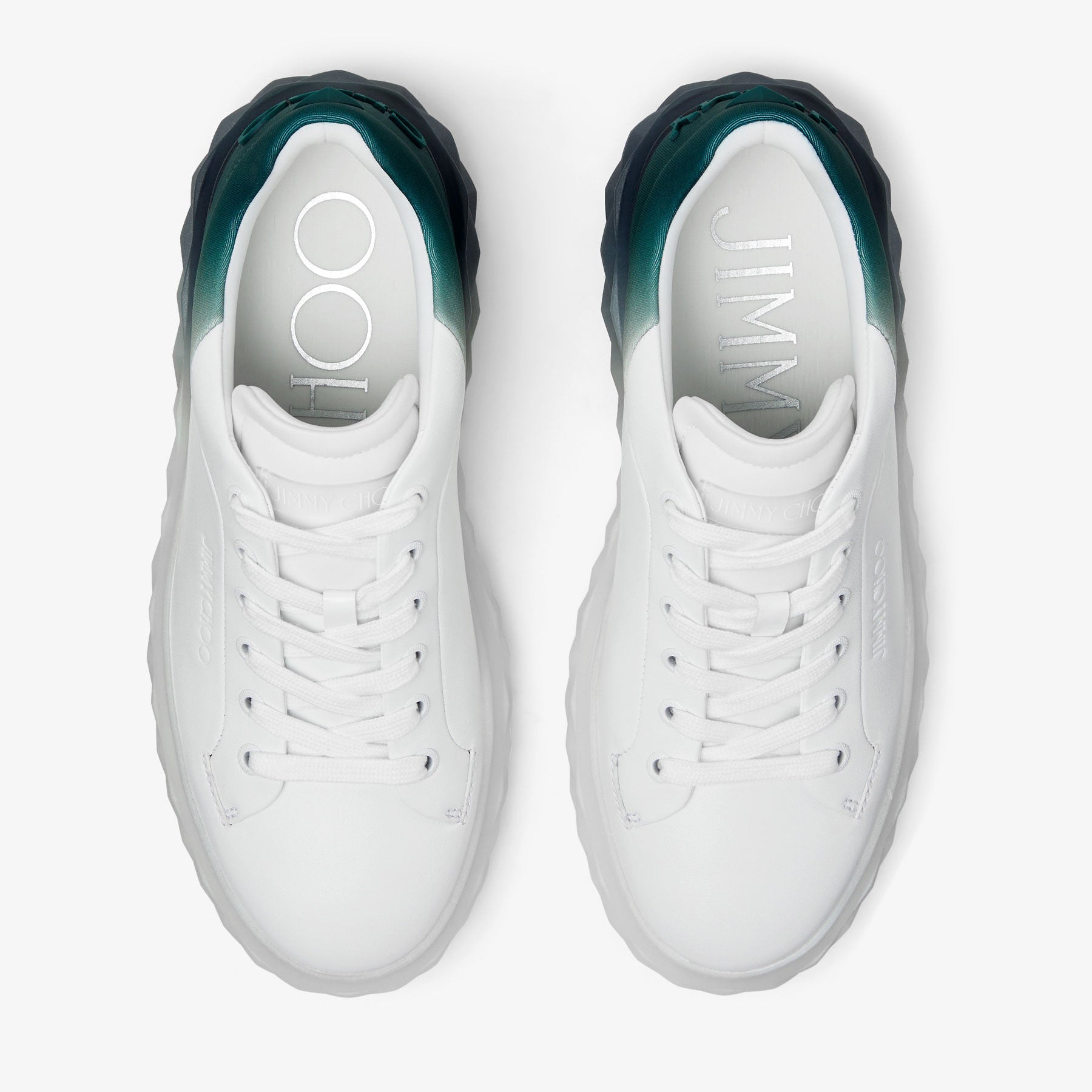 Diamond leather platform trainers - White & Dark Green Mix