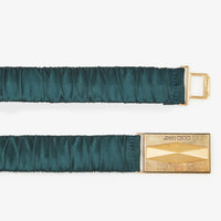 Gathered Diamond satin belt - Dark Green & Gold