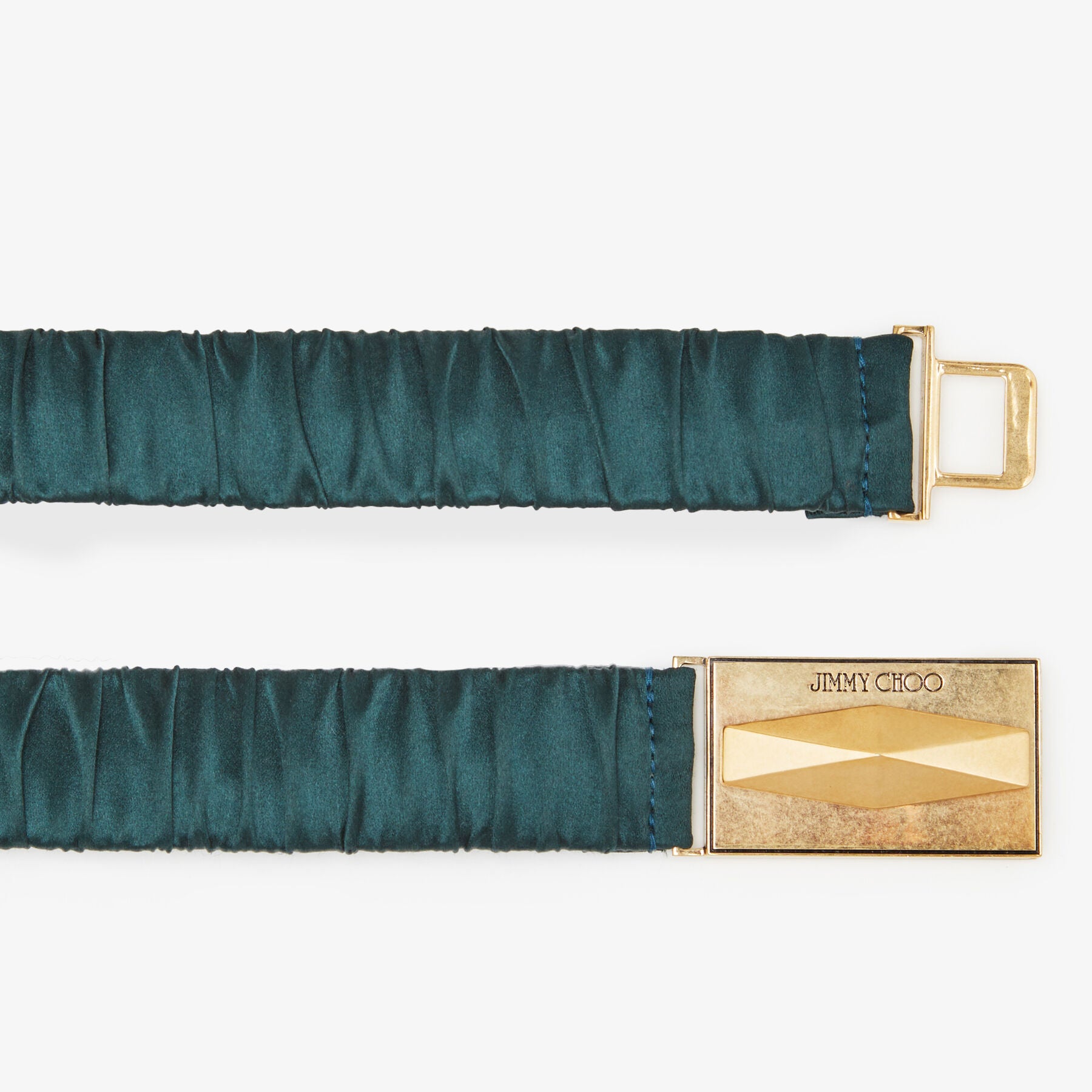 Gathered Diamond satin belt - Dark Green & Gold