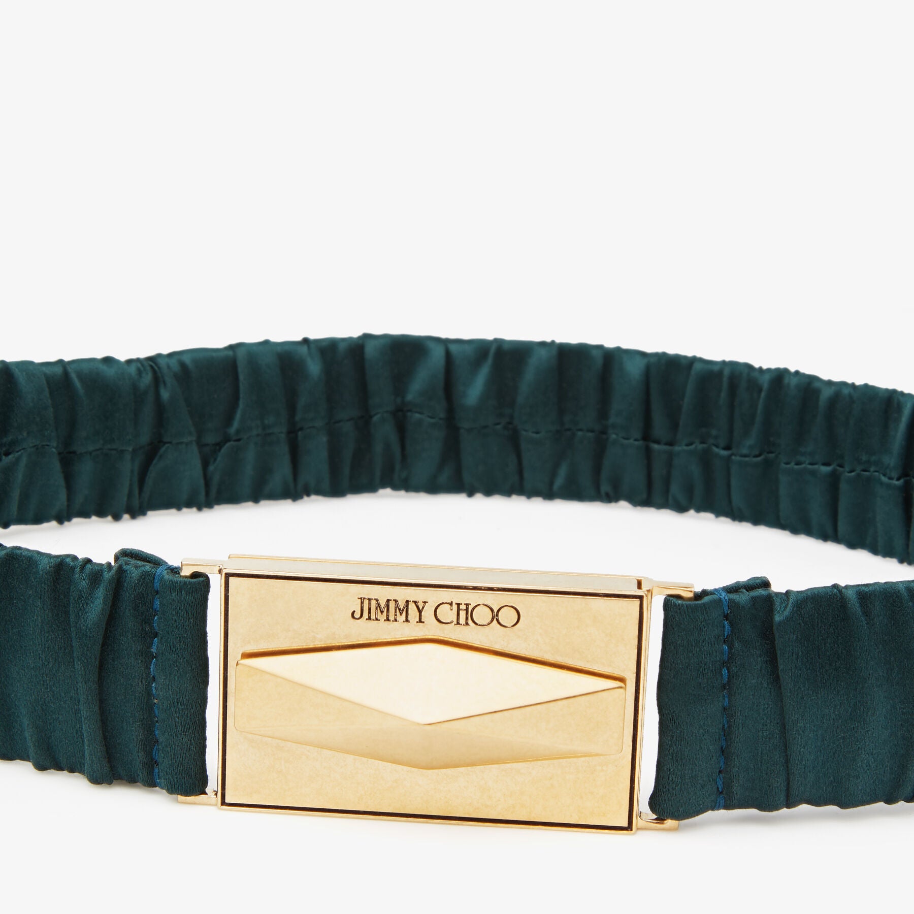 Gathered Diamond satin belt - Dark Green & Gold