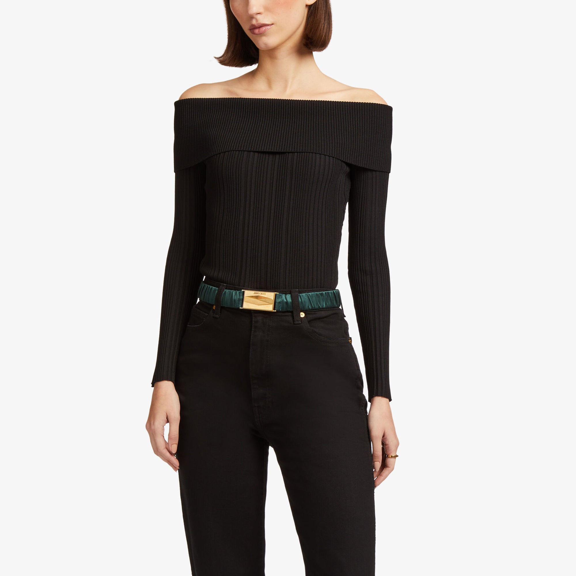 Gathered Diamond satin belt - Dark Green & Gold