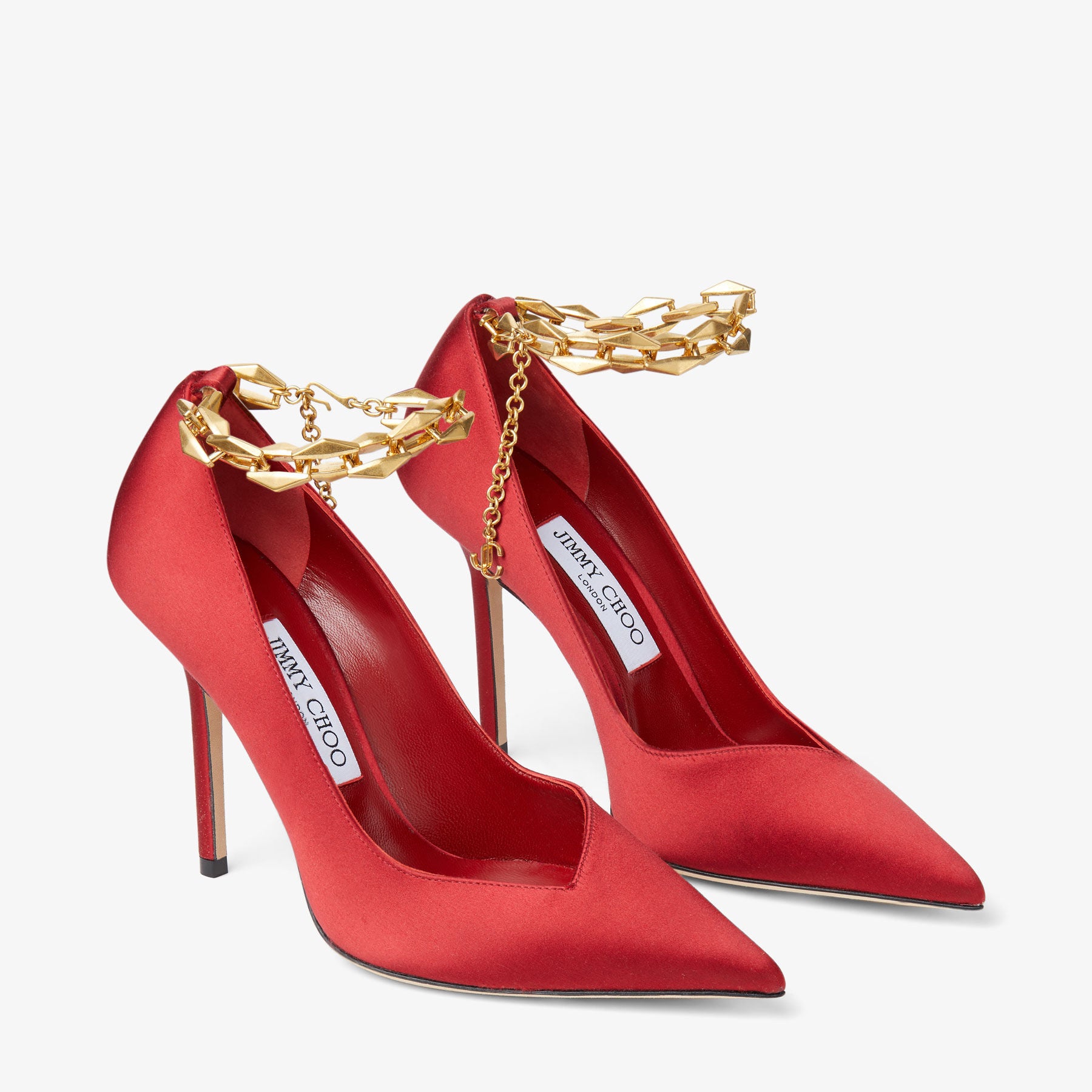Escarpins Diamond 100 en satin à chaînette - Royal Red