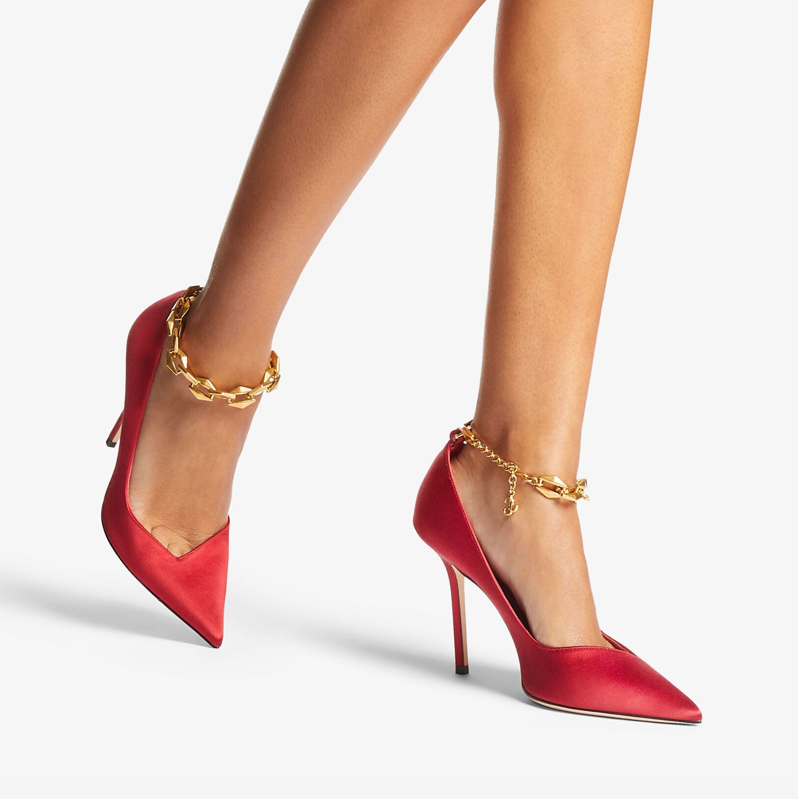 Escarpins Diamond 100 en satin à chaînette - Royal Red