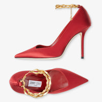 Escarpins Diamond 100 en satin à chaînette - Royal Red