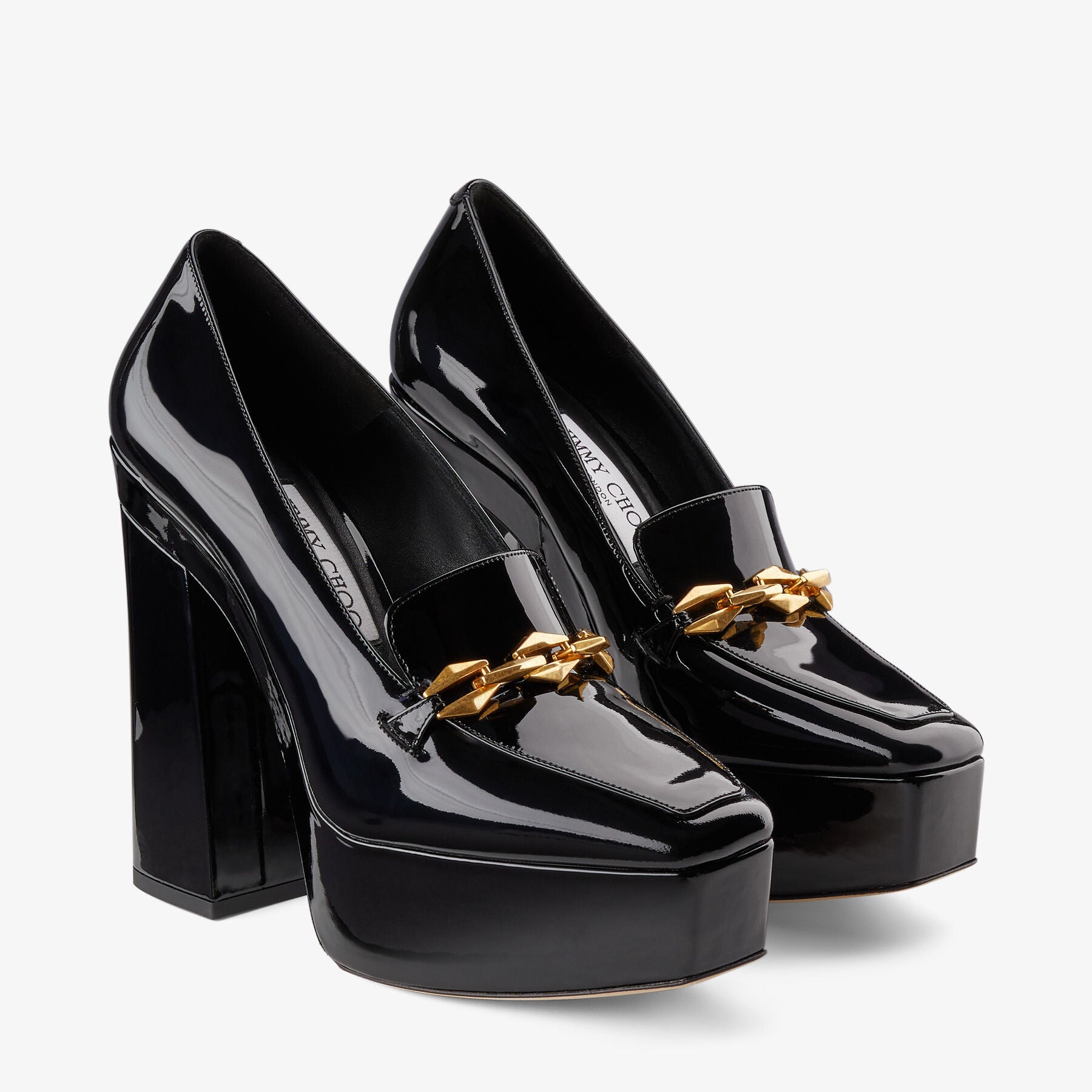 Mocassins à talons Diamond 140 en cuir verni - Black