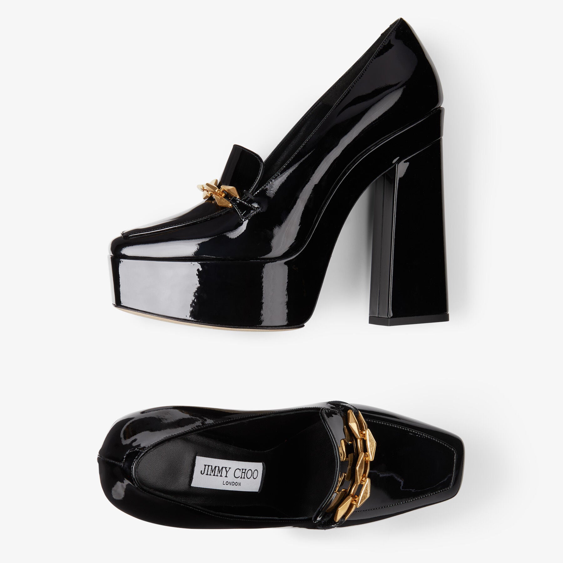 Mocassins à talons Diamond 140 en cuir verni - Black