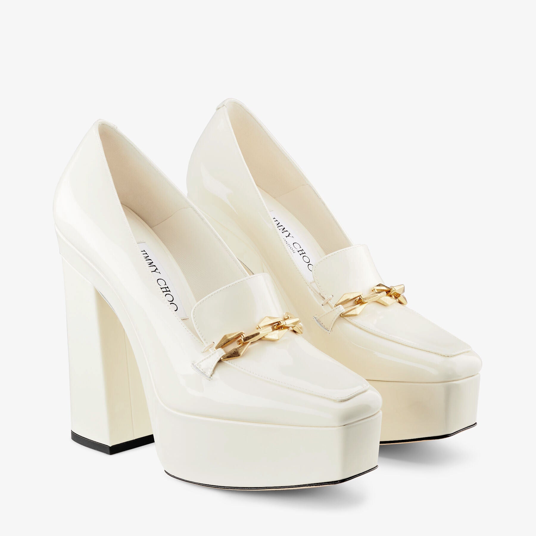 Diamond loafers with chain 140 in patent leather - Latte