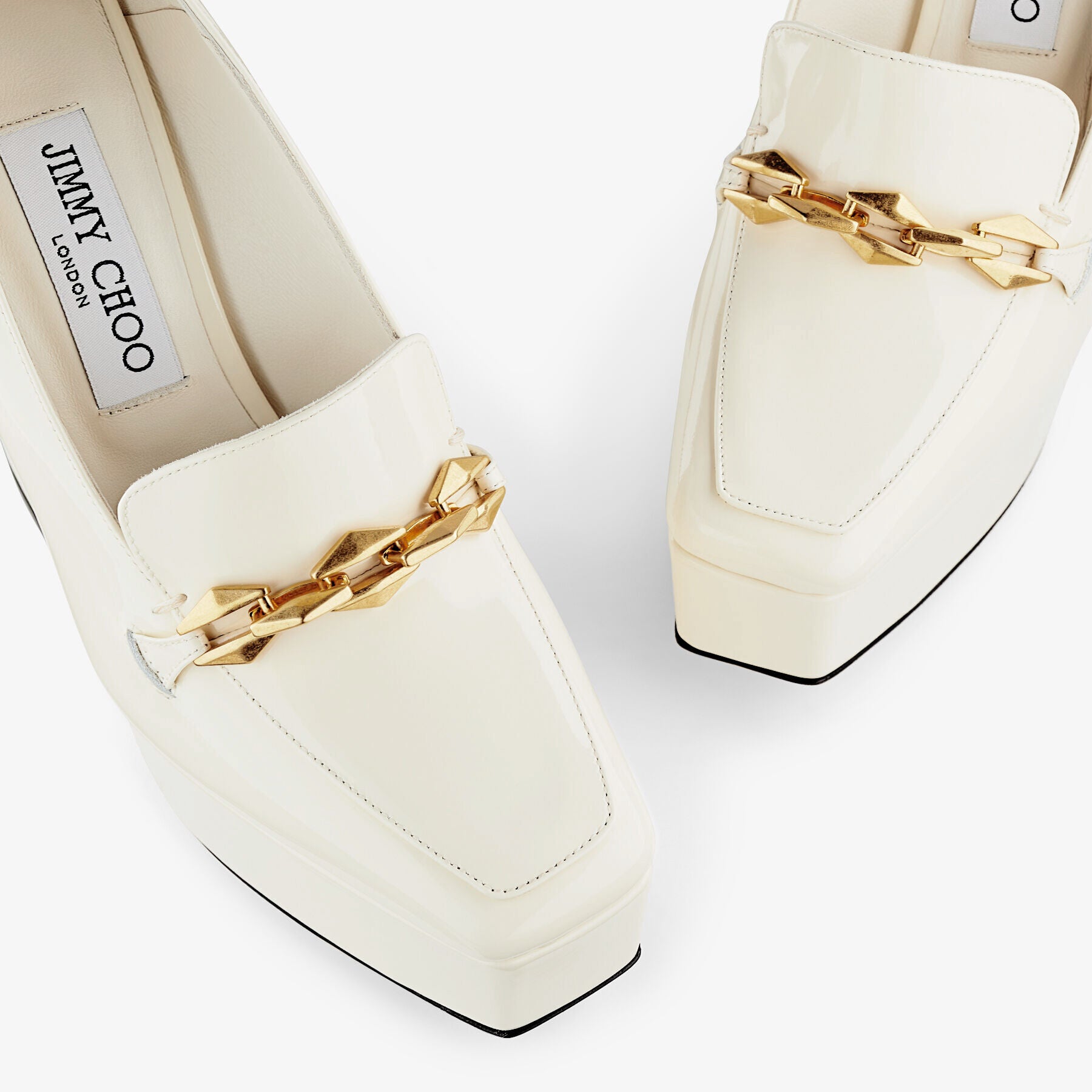 Diamond loafers with chain 140 in patent leather - Latte