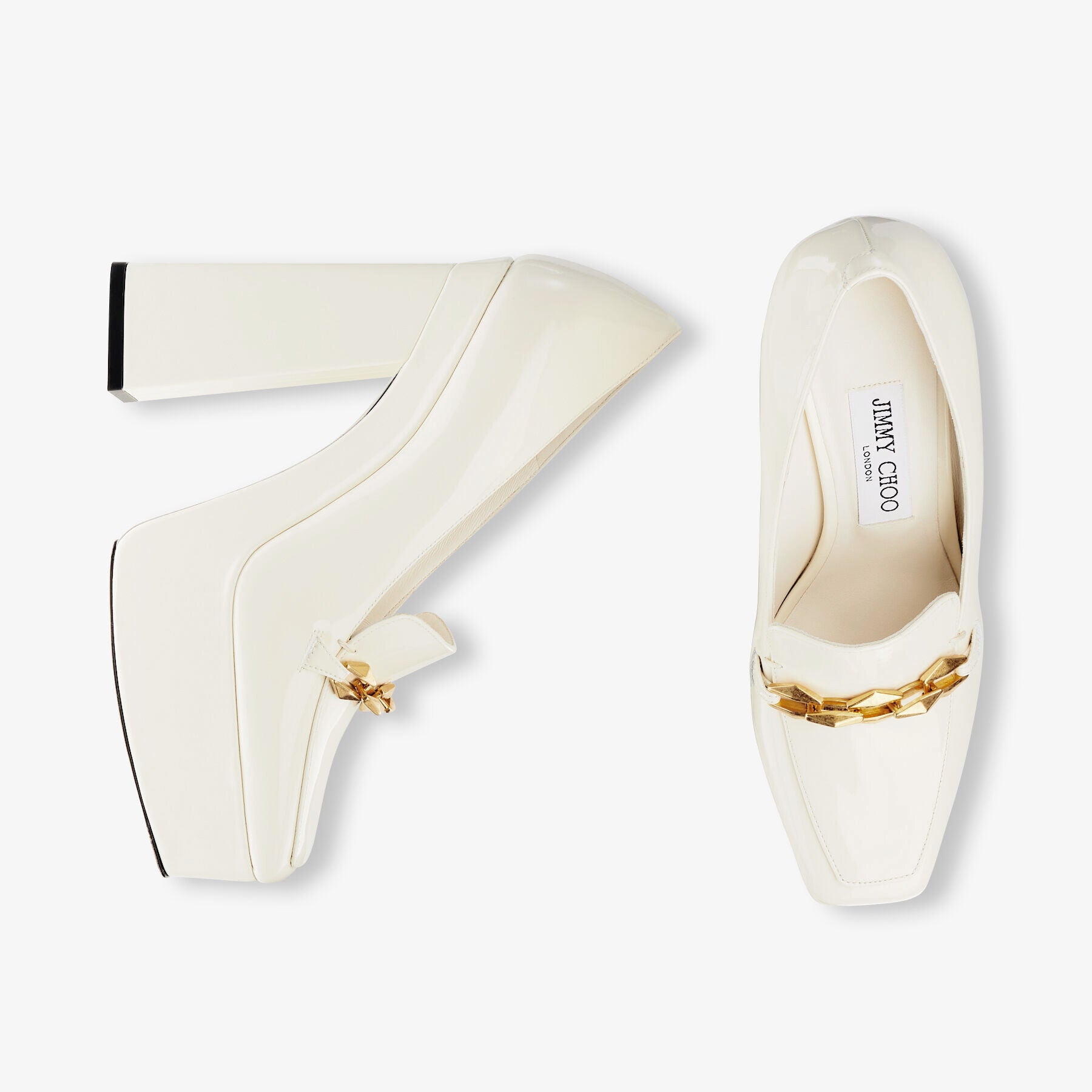 Diamond loafers with chain 140 in patent leather - Latte