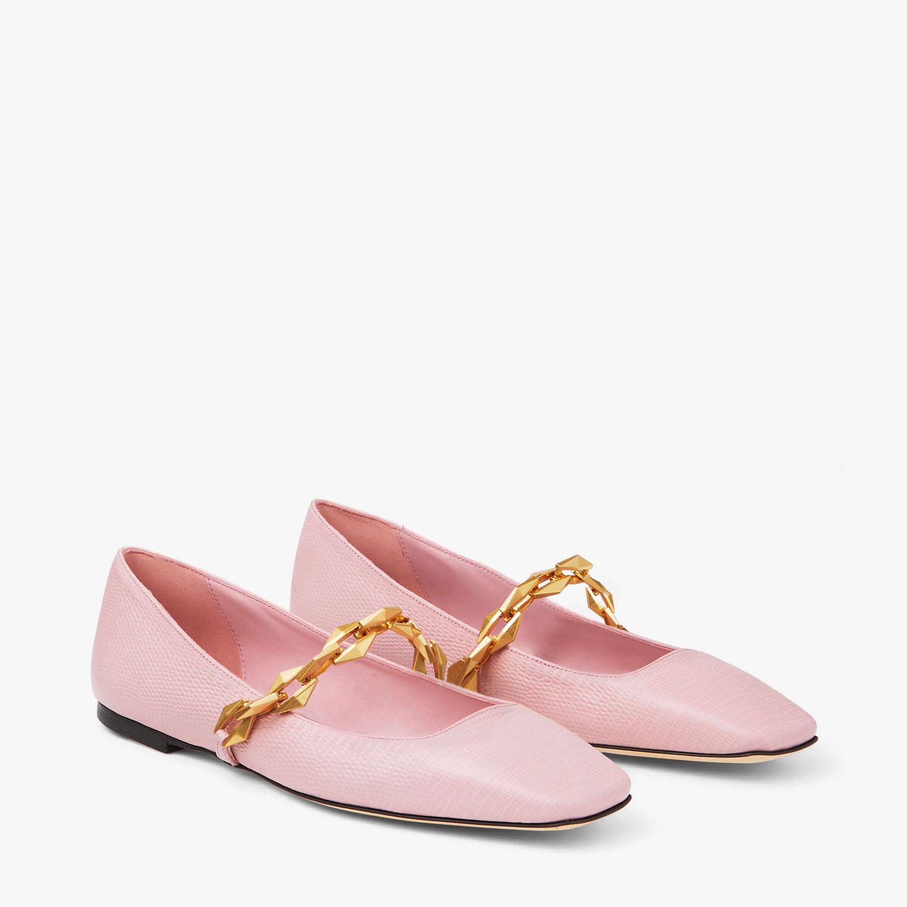 Ballerines Diamond plates en cuir à imprimé lézard - Rose
