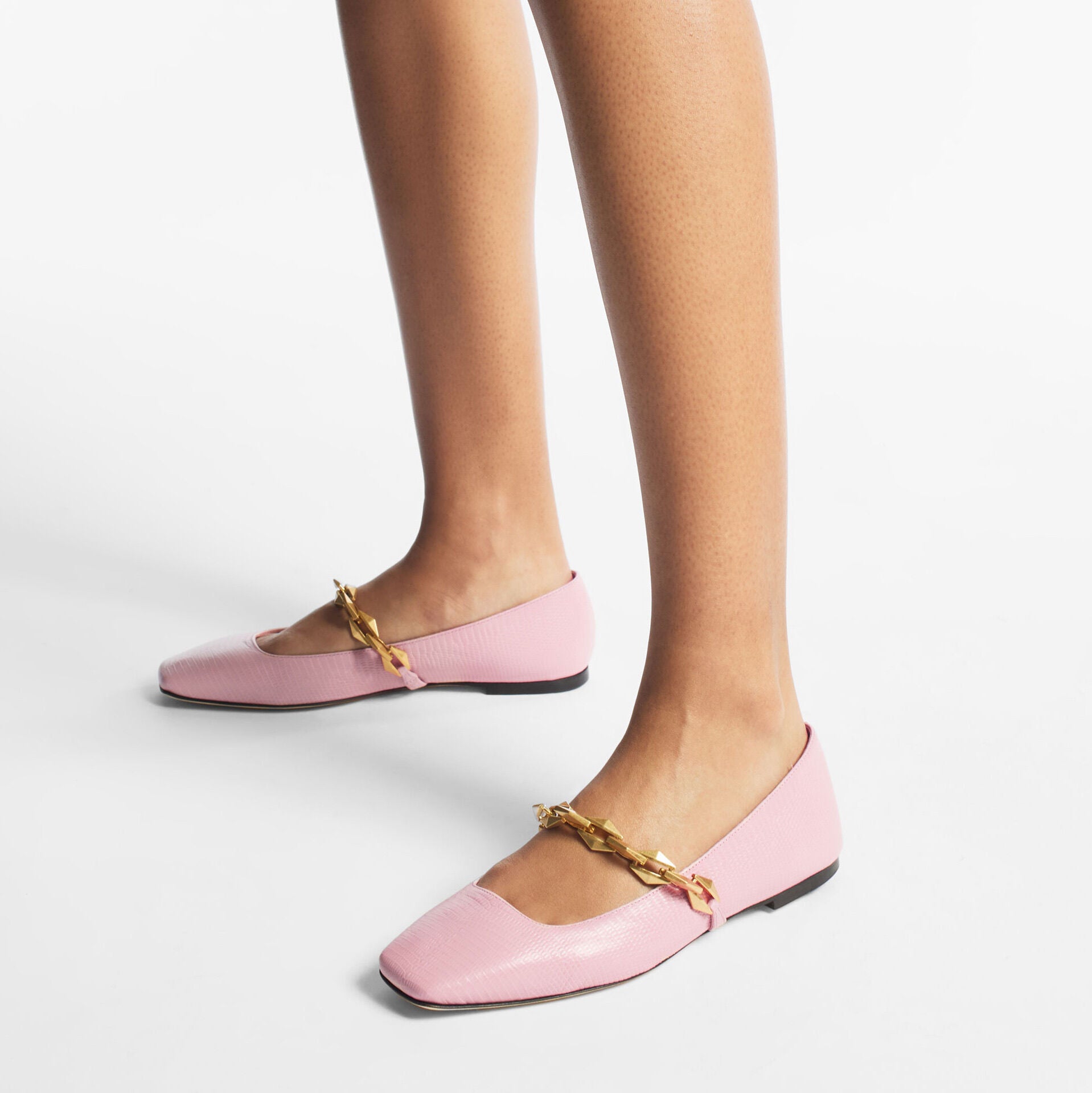 Ballerines Diamond plates en cuir à imprimé lézard - Rose