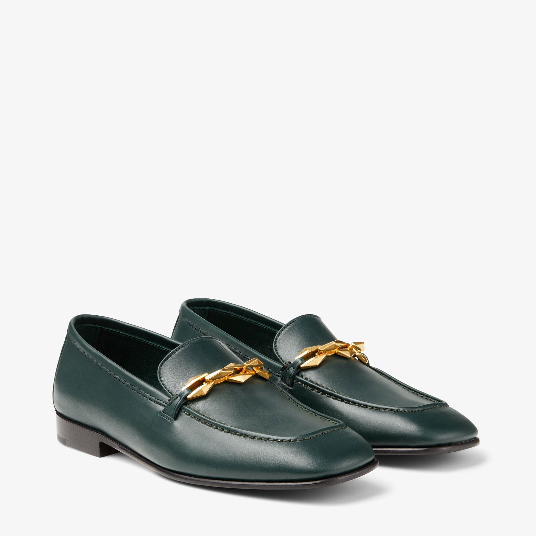 Mocassins Diamond avec chaîne 15 en cuir - Dark Green