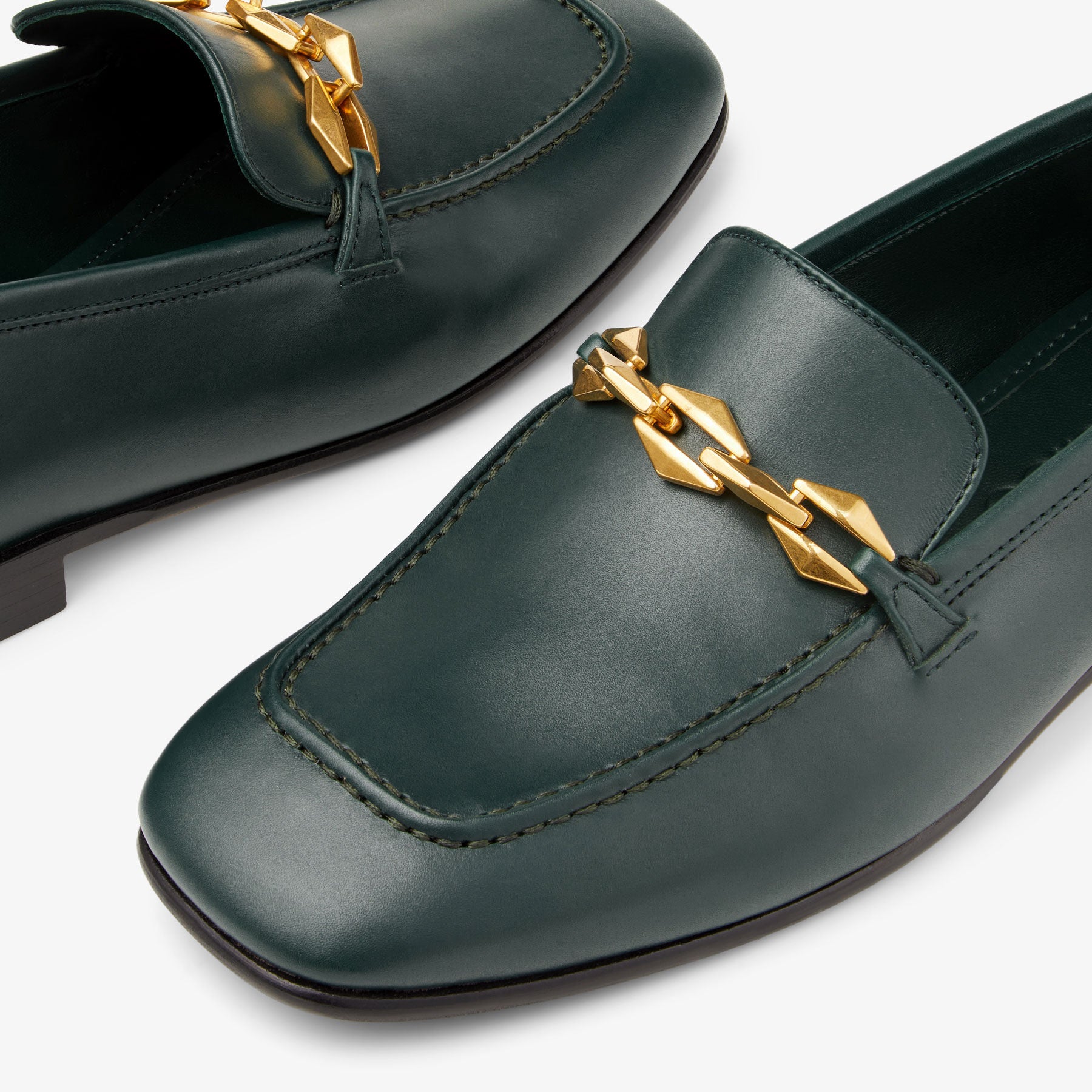 Mocassins Diamond avec chaîne 15 en cuir - Dark Green