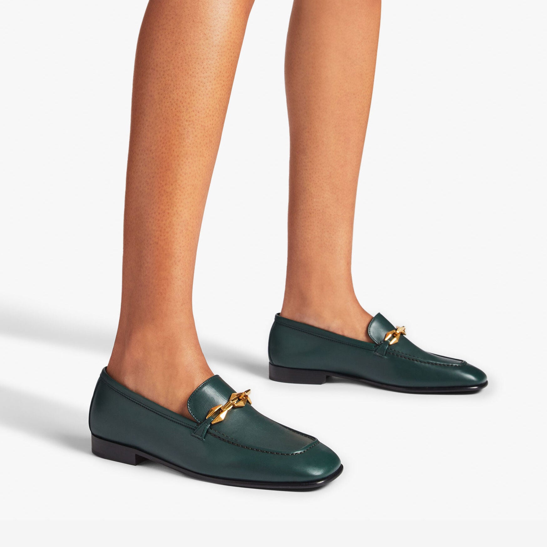 Mocassins Diamond avec chaîne 15 en cuir - Dark Green