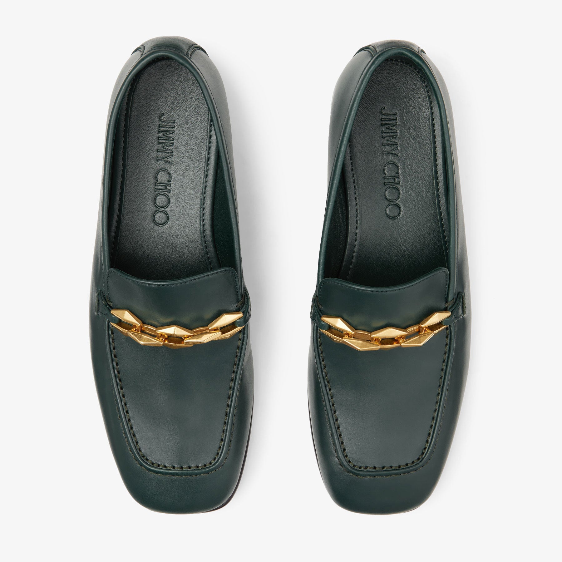 Mocassins Diamond avec chaîne 15 en cuir - Dark Green