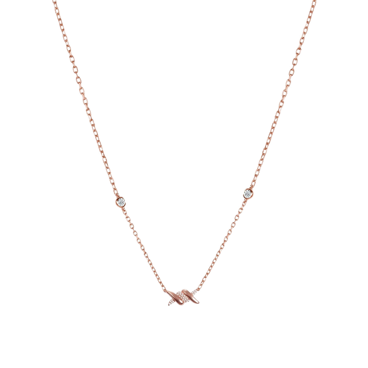 Collier Barbelé en Or rose 18K serti de diamants - Rose