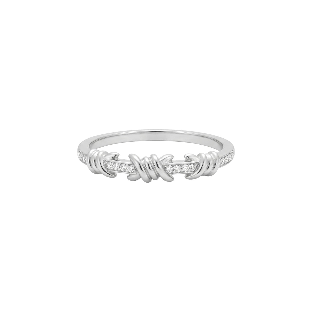 PrixTroca:450€_VentesTroca:0_QtyTroca:1_ST:0%_Bague Barbelé en Or blanc 18K sertie de diamants - Blanc