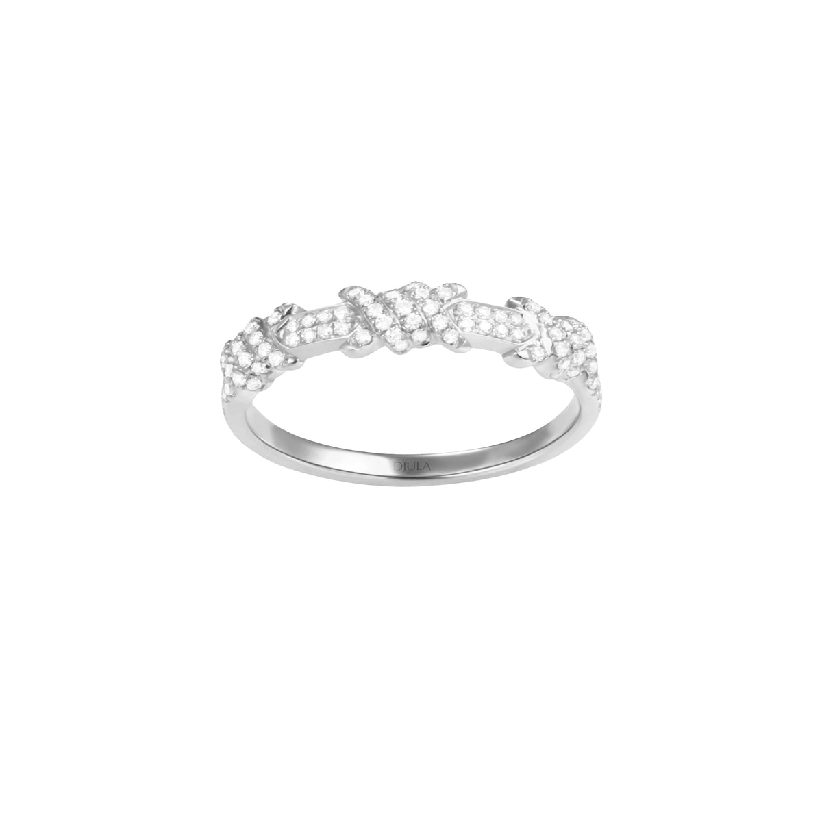 Bague Barbelé en Or blanc 18K sertie de diamants - Blanc