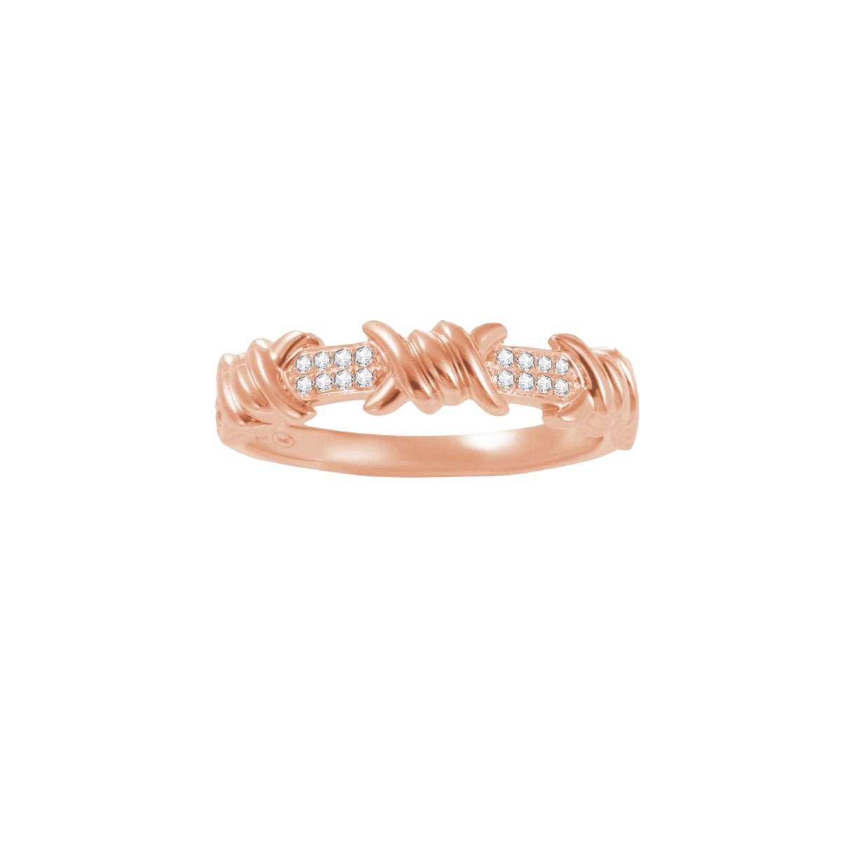 PT2_PrixTroca:740€_VentesTroca:0_QtyTroca:1_ST:0%_Bague Barbelé en Or rose 18K sertie de diamants - Rose