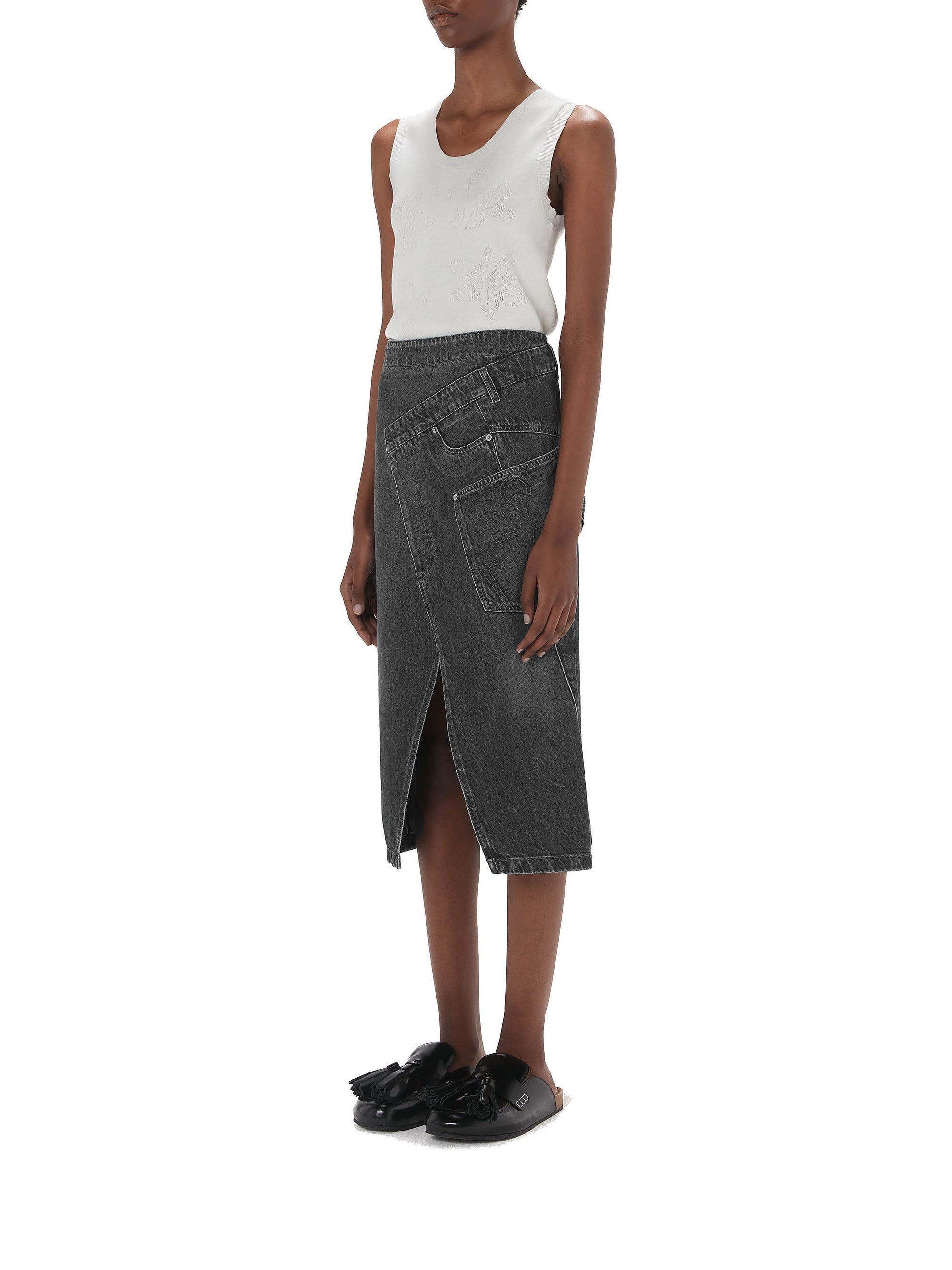 Jupe midi torsadée en denim - Grey