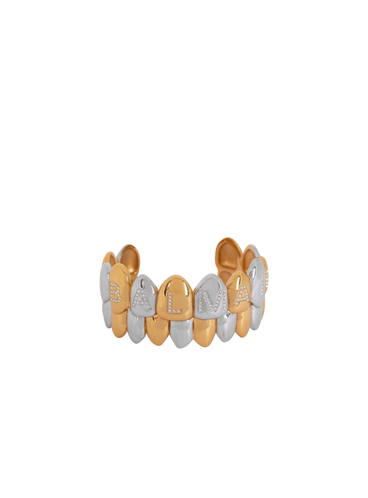 Bracelet manchette effet grillz en laiton et cristaux - Argent & Or & Cristal