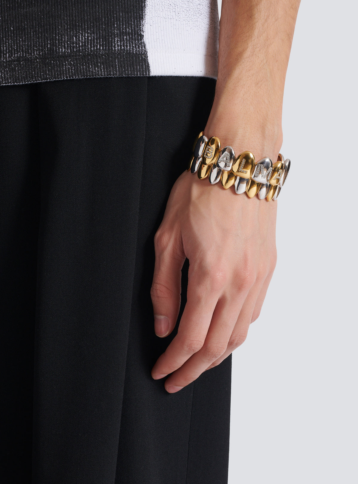 Bracelet manchette effet grillz en laiton et cristaux - Argent & Or & Cristal