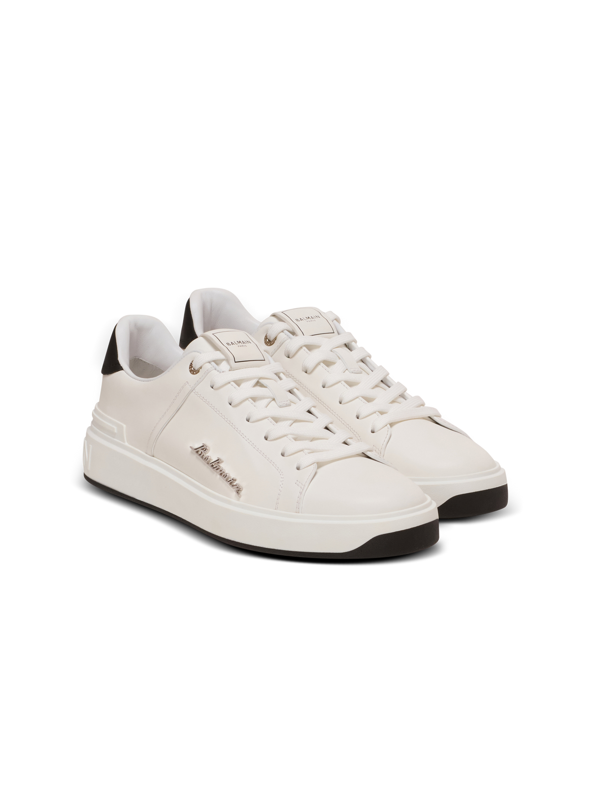 Baskets b-court en cuir de veau avec logo balmain - Noir & Blanc