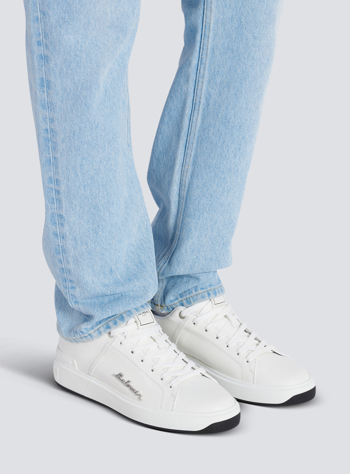 Baskets b-court en cuir de veau avec logo balmain - Noir & Blanc