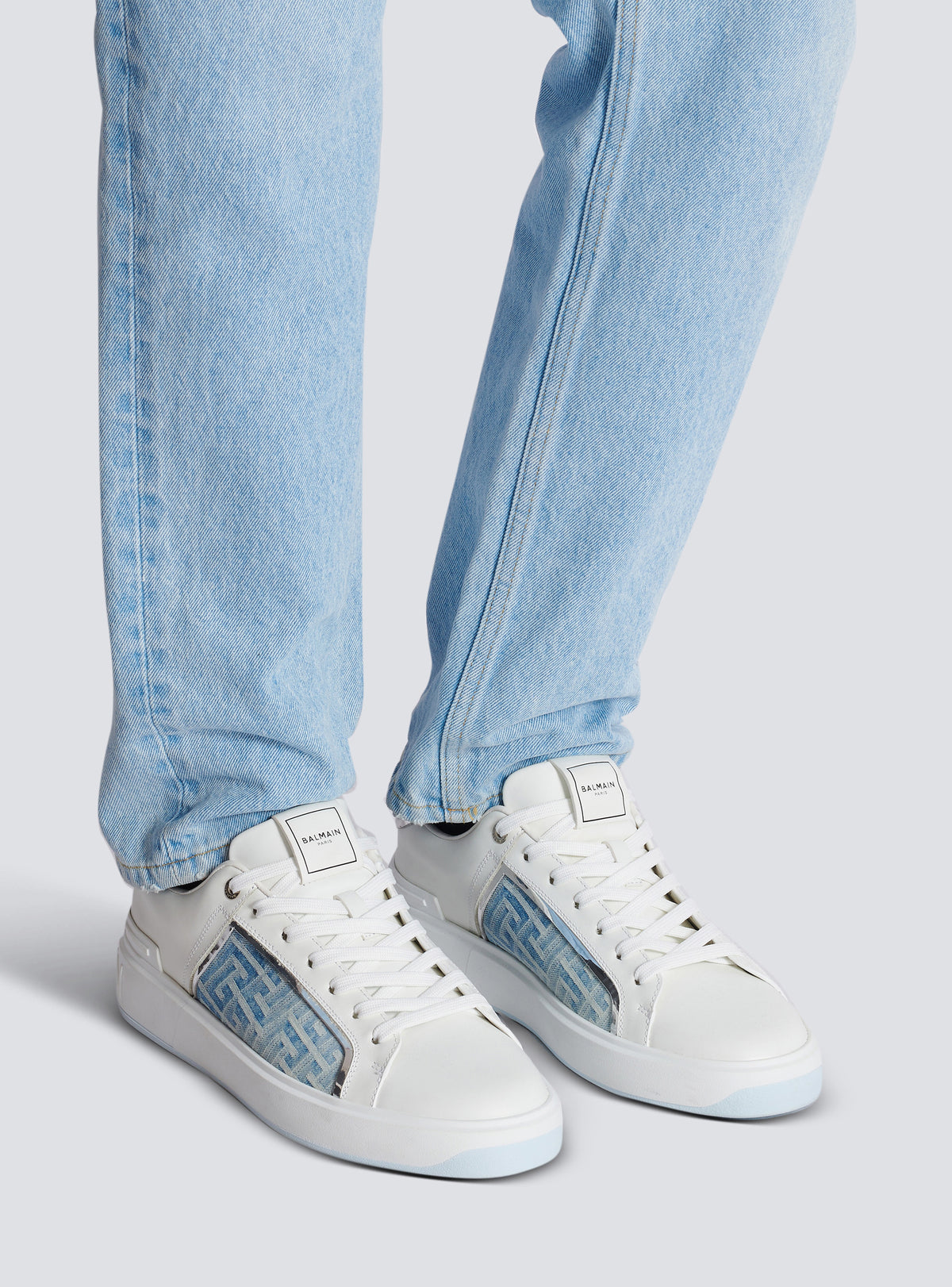 Baskets b-court en cuir et denim - Bleu