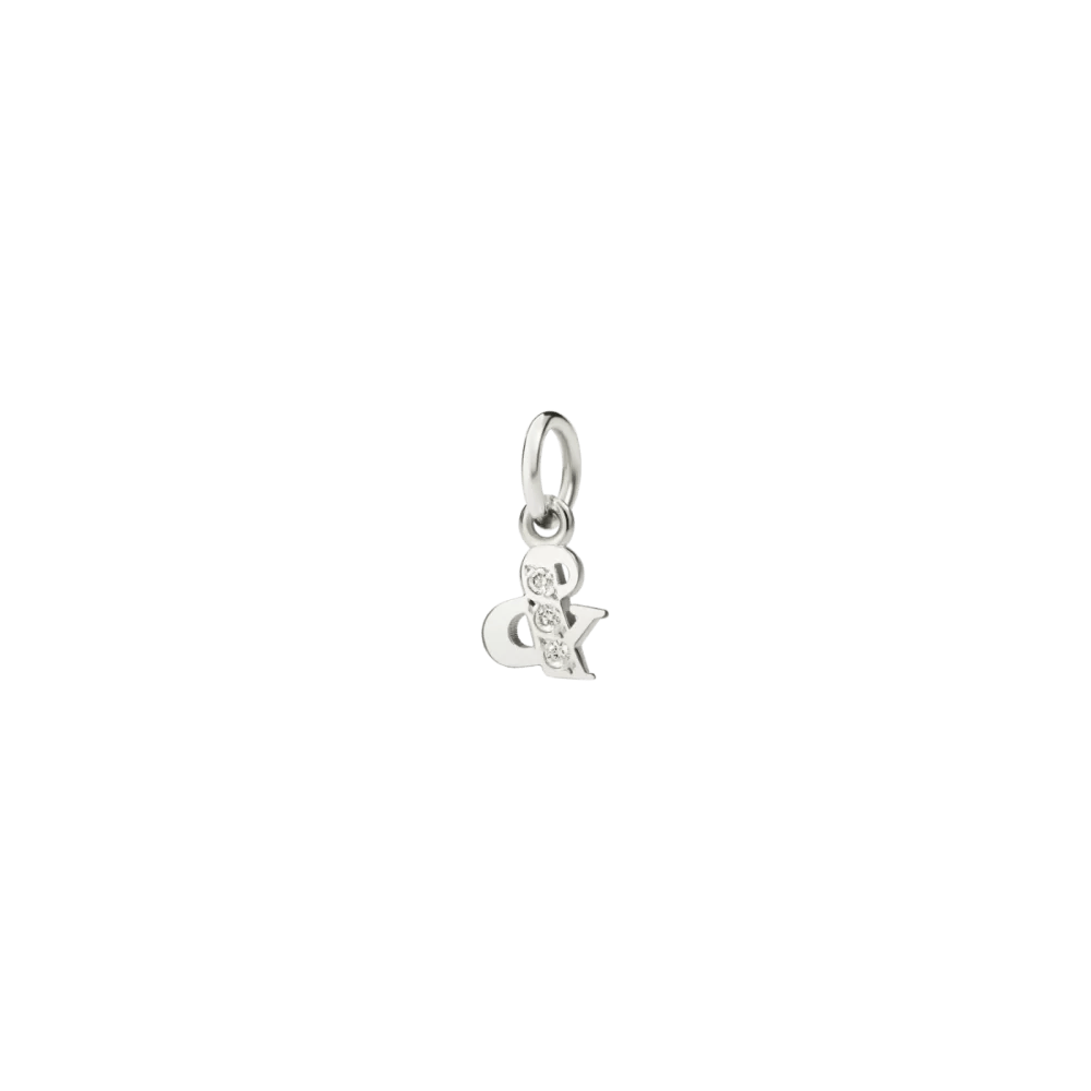 LETTER & CHARM IN RHODIUM PLATED 18K WHITE GOLD WITH 3 DIAMONDS (CT 0.025) SMALL MODEL.