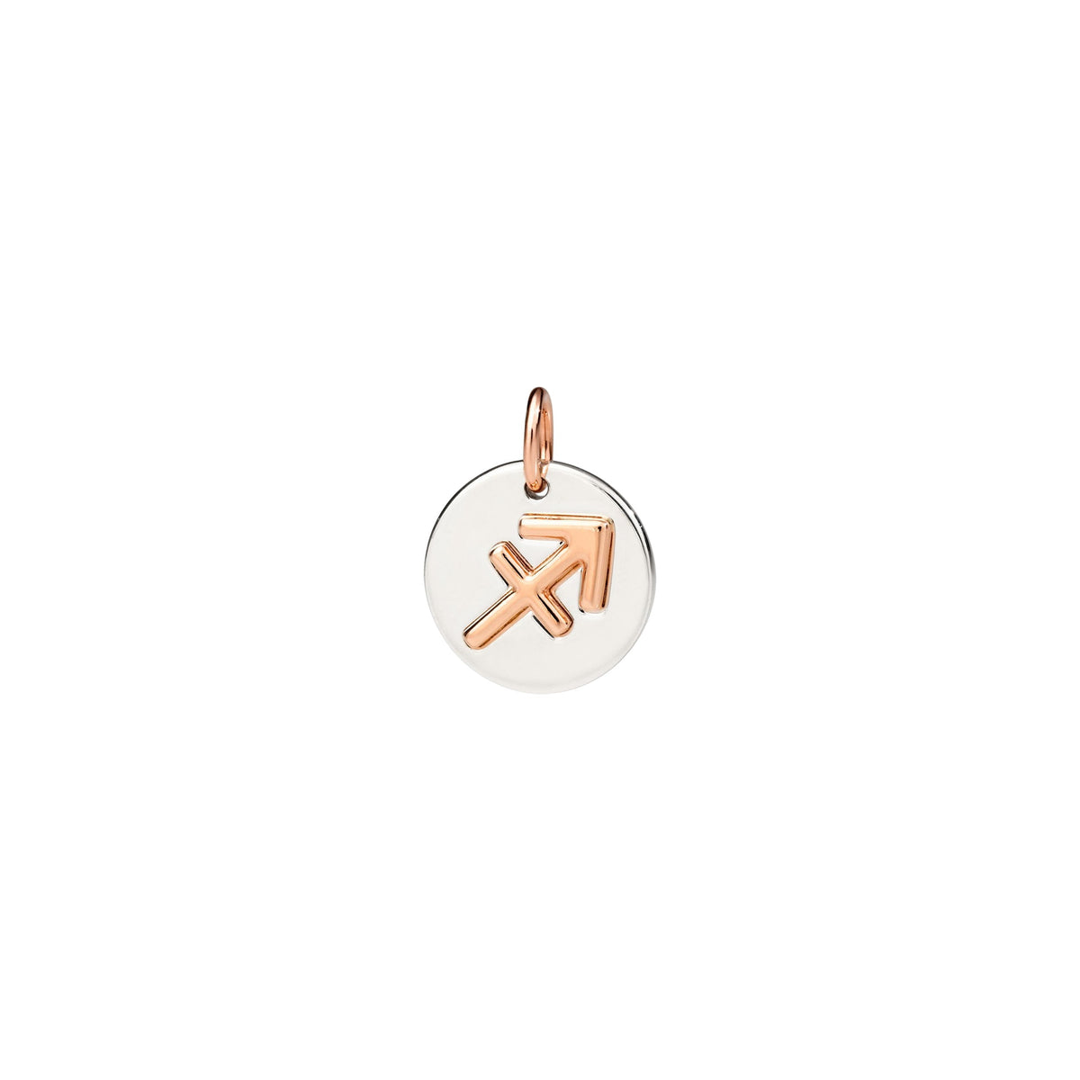 SAGITTARIUS CHARM IN SILVER AND 9K ROSE GOLD.