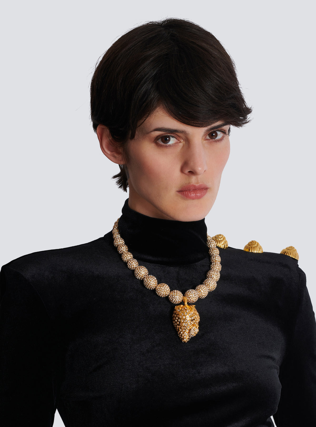Collier fraise en métal et strass - Or & Argent