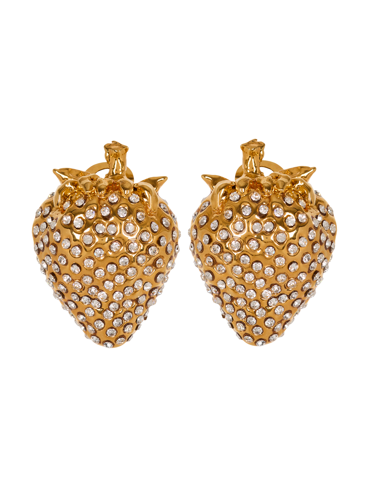 Boucles d’oreilles fraise en laiton et strass - Or