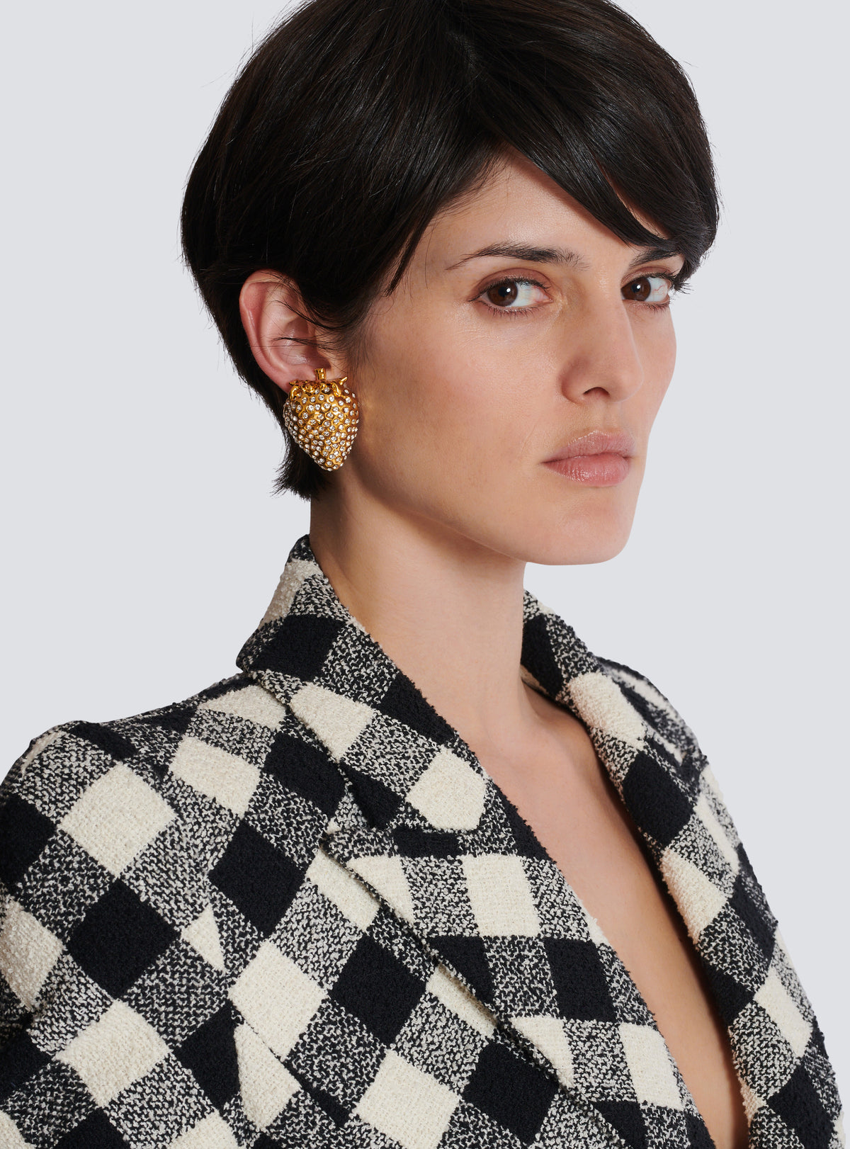 Boucles d’oreilles fraise en laiton et strass - Or
