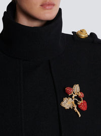 Strawberry brooch in brass and rhinestones - Red