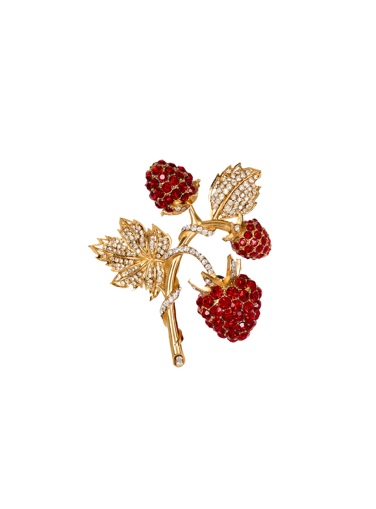 Strawberry brooch in brass and rhinestones - Red