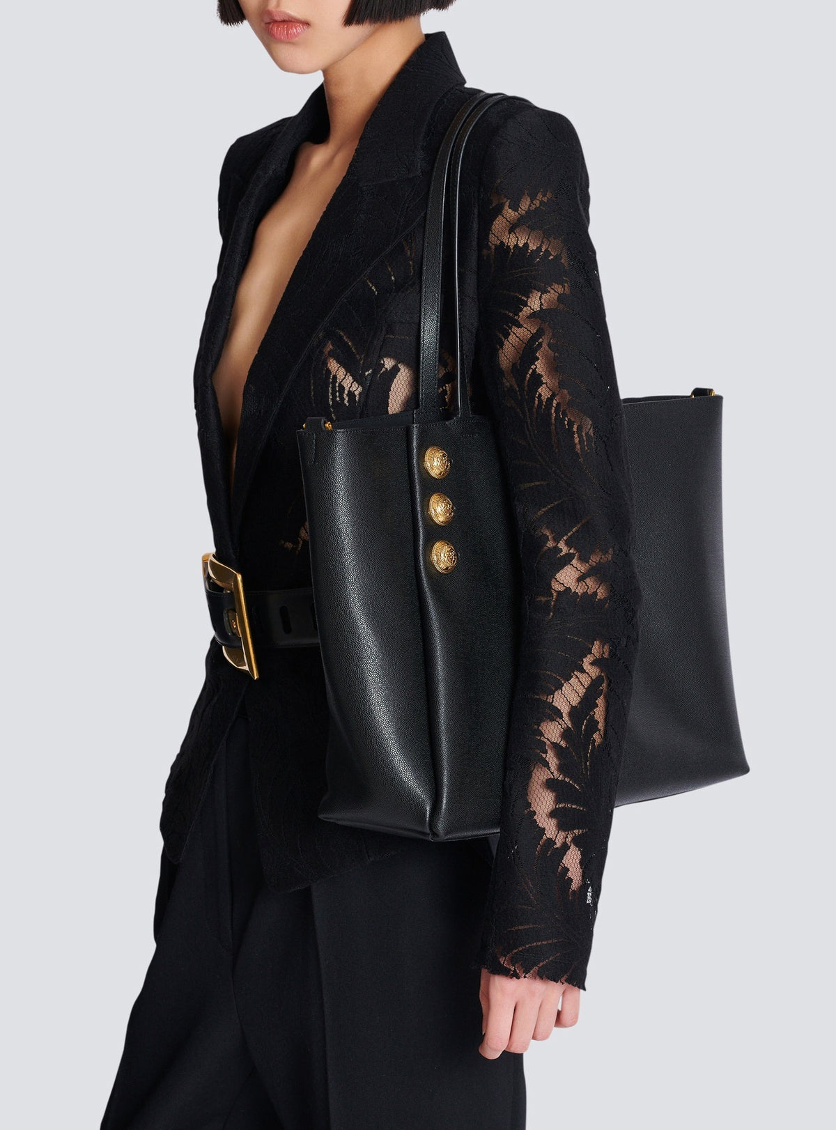 Sac cabas en cuir de veau grainé - Noir