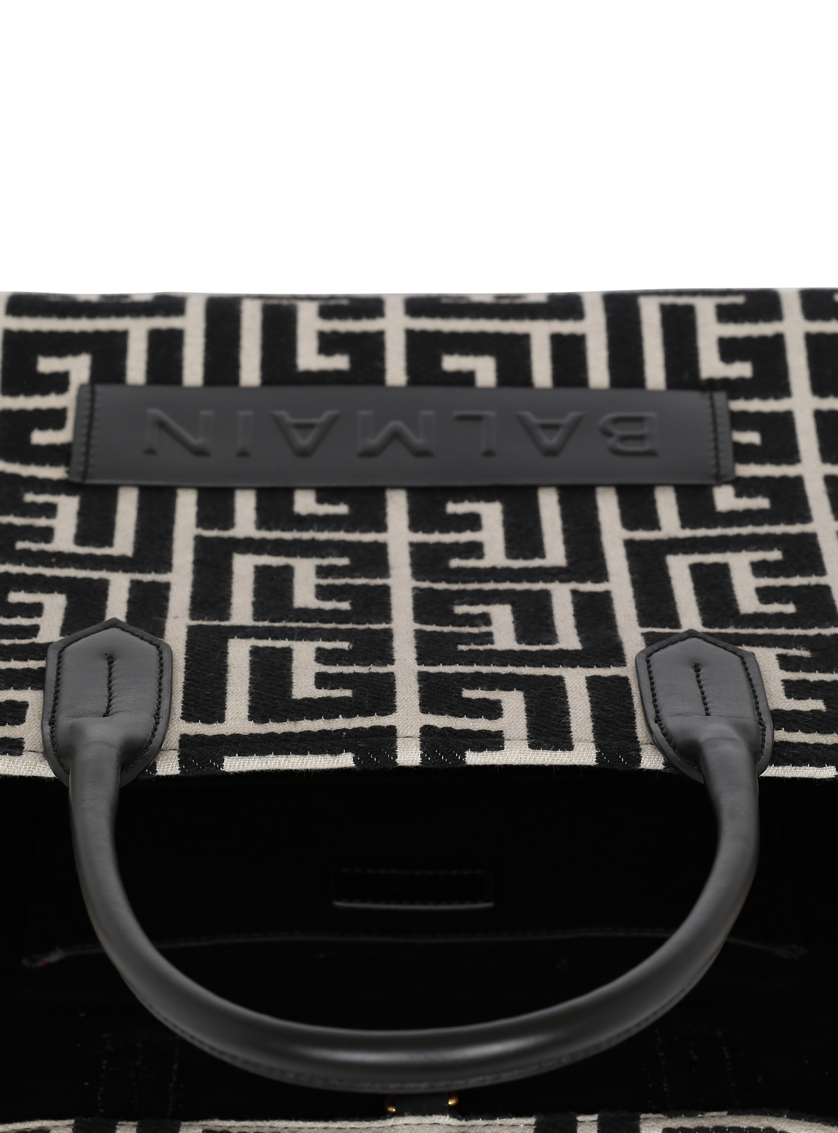 Sac cabas b-army 42 en jacquard monogramme et cuir - Ivoire & Noir